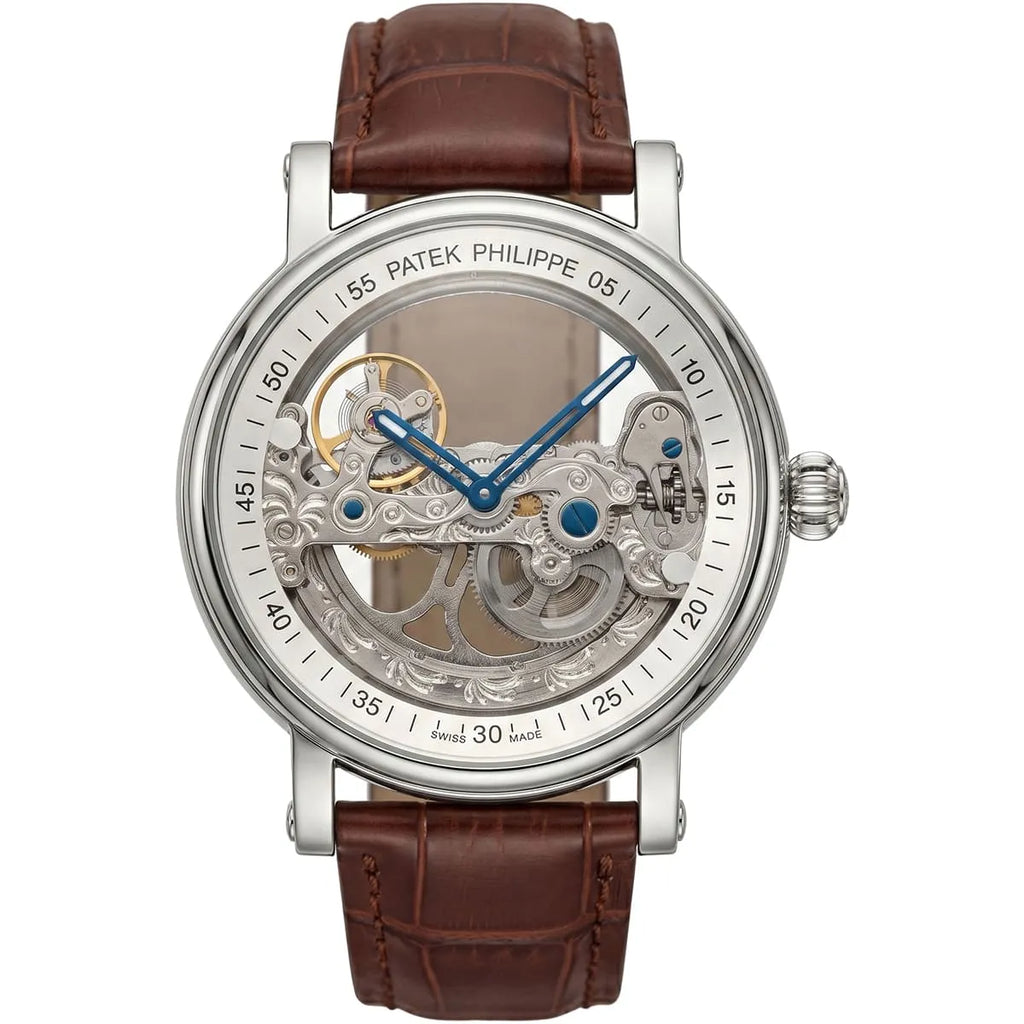 Patek Philippe Men’s Skeleton Dial Watch with Brown Leather Strap