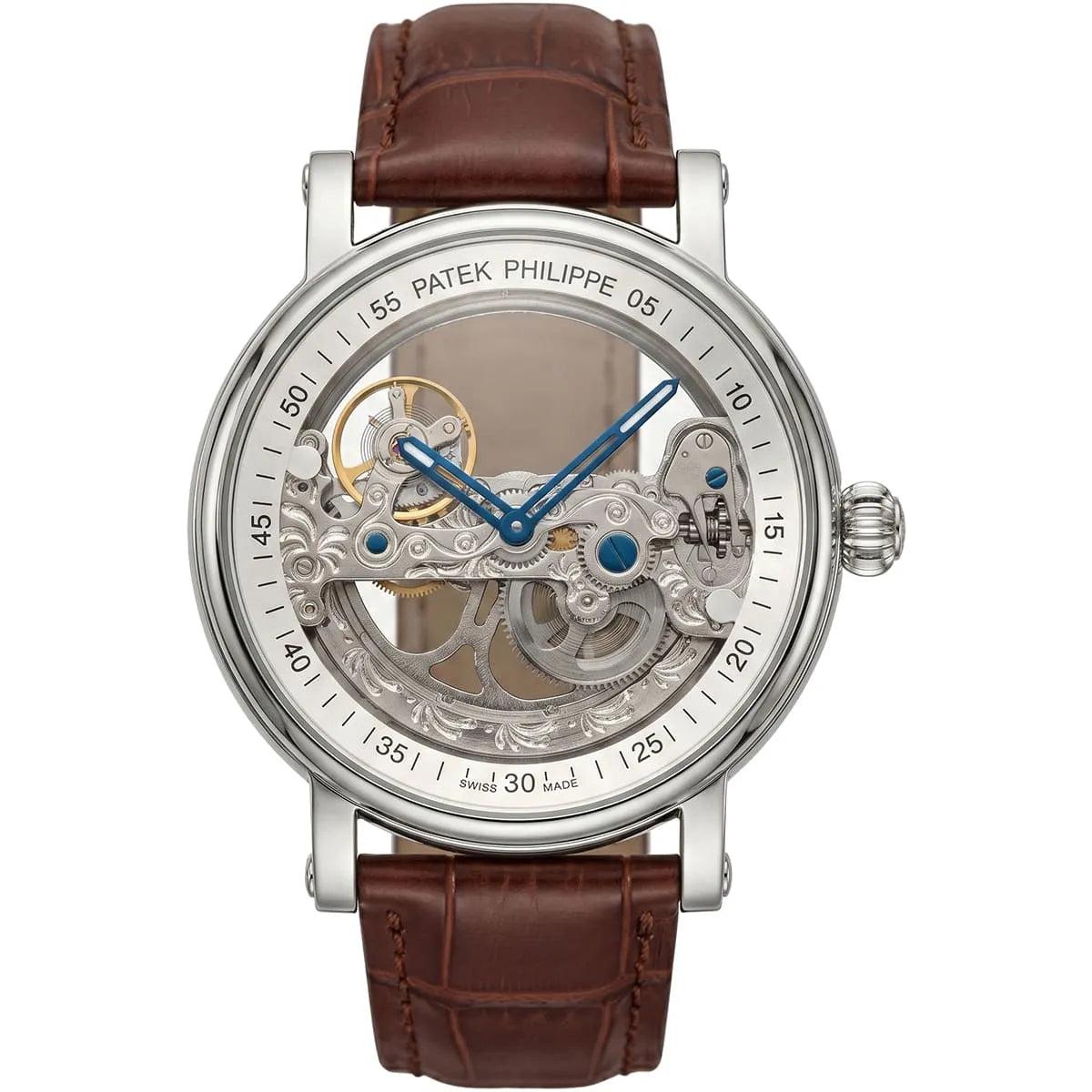 Patek Philippe Men’s Skeleton Dial Watch with Brown Leather Strap