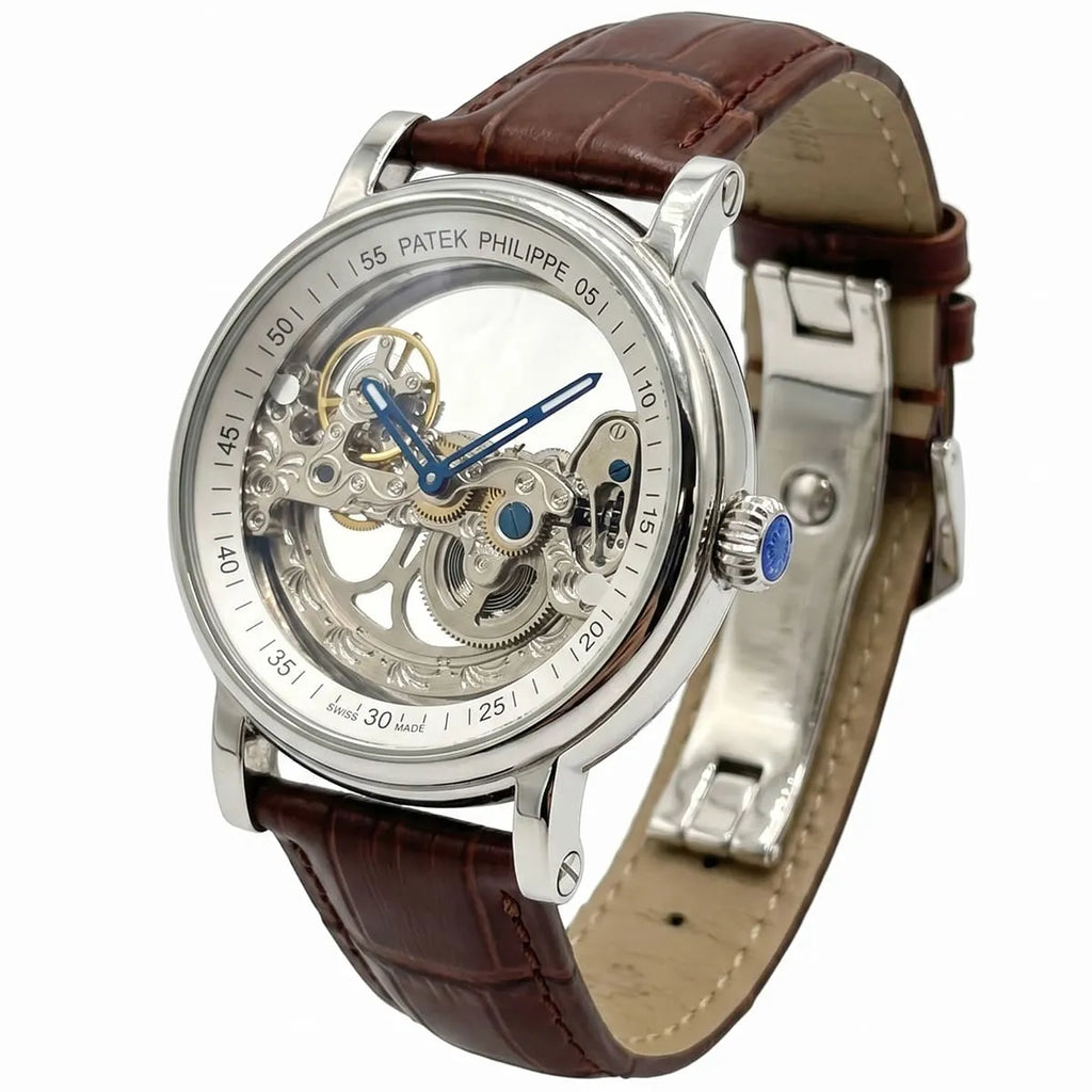 Patek Philippe Men’s Skeleton Dial Watch with Brown Leather Strap