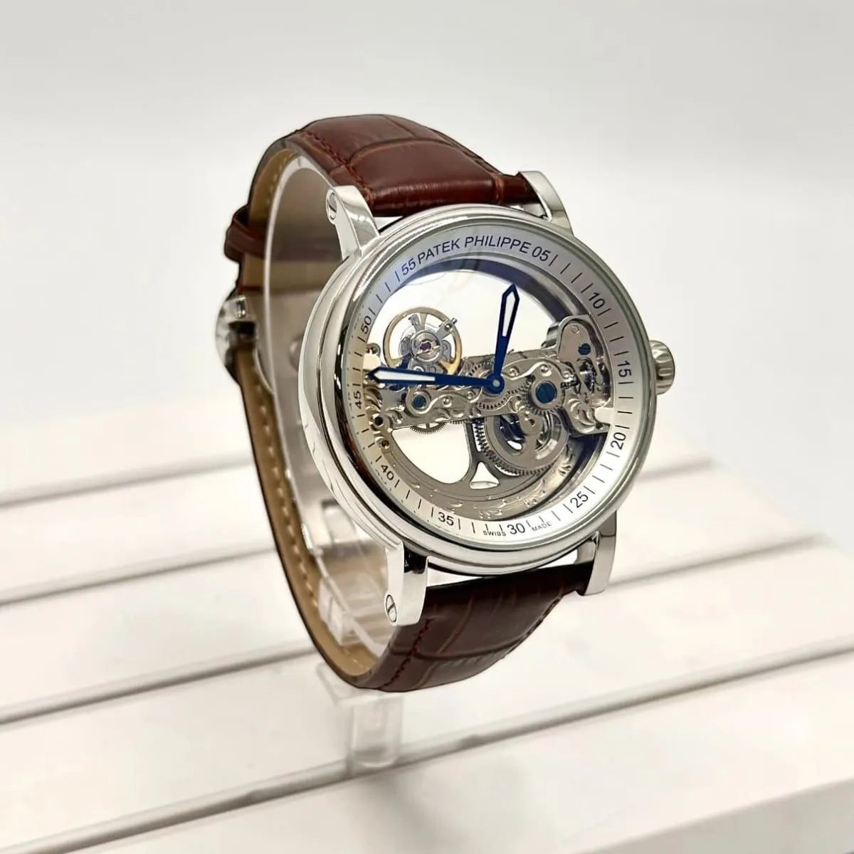 Patek Philippe Men’s Skeleton Dial Watch with Brown Leather Strap