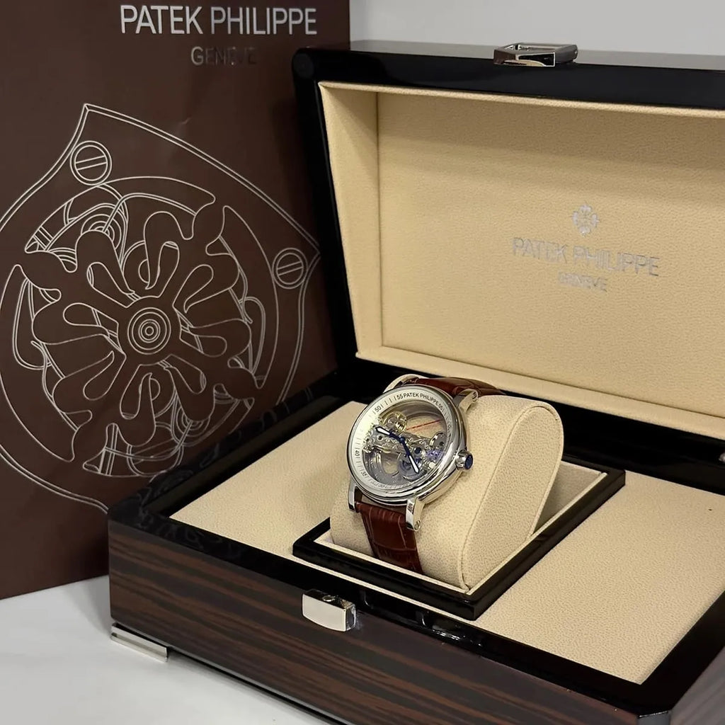Patek Philippe Men’s Skeleton Dial Watch with Brown Leather Strap