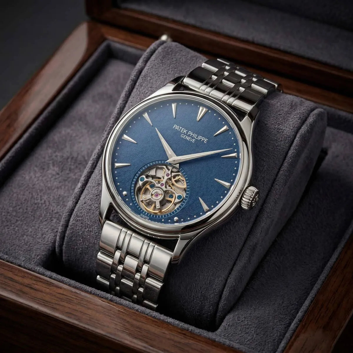 Patek Philippe Men’s Blue Textured Dial Open-Heart Watch
