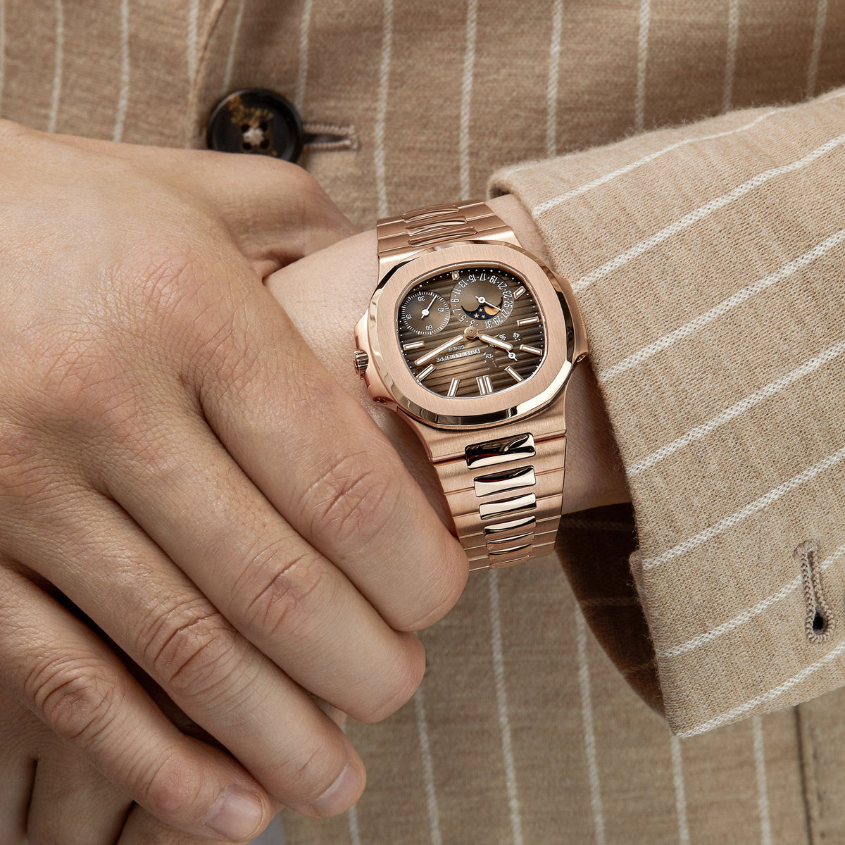 Patek Philippe Nautilus Moonphase Rose Gold Brown Dial 40mm  - watch for men