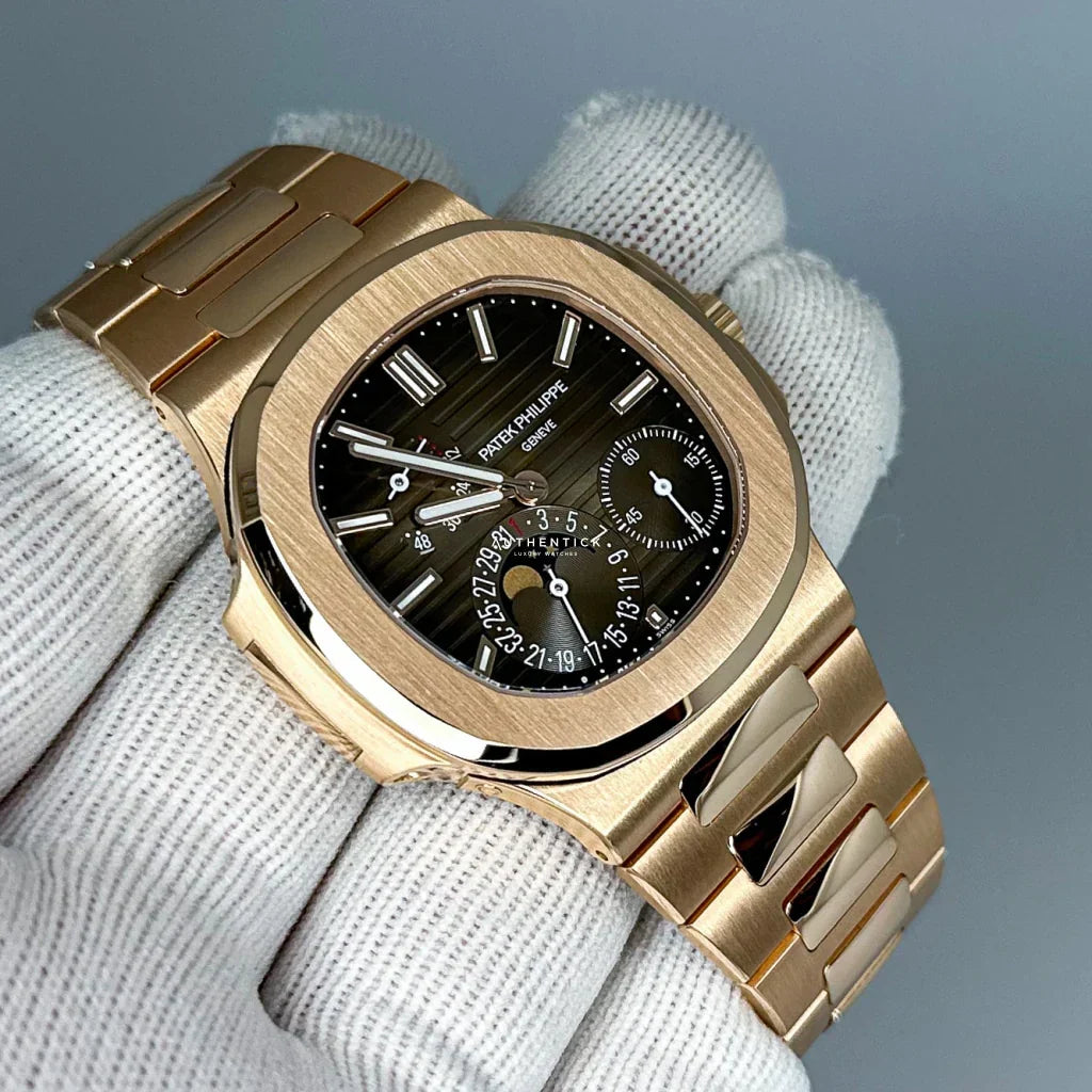 Patek Philippe Nautilus Moonphase Rose Gold Brown Dial 40mm  - watch for men