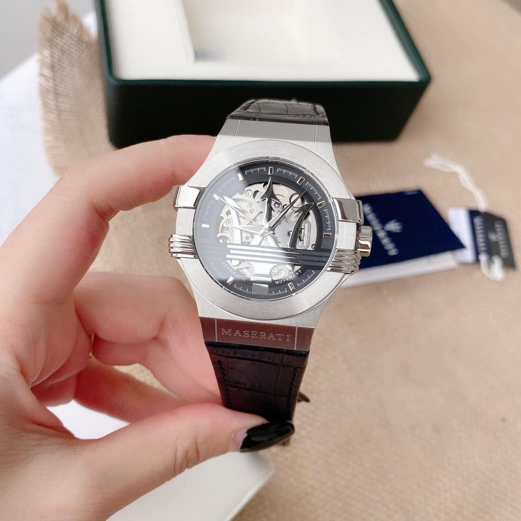 Maserati Potenza R8821108031 Silver-Tone Black Skeleton Automatic Men's Watch