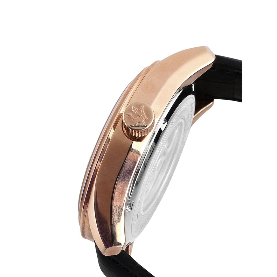 Maserati Epoca R8821118001 Rose Gold Black Skeleton Automatic Leather Men's Watch