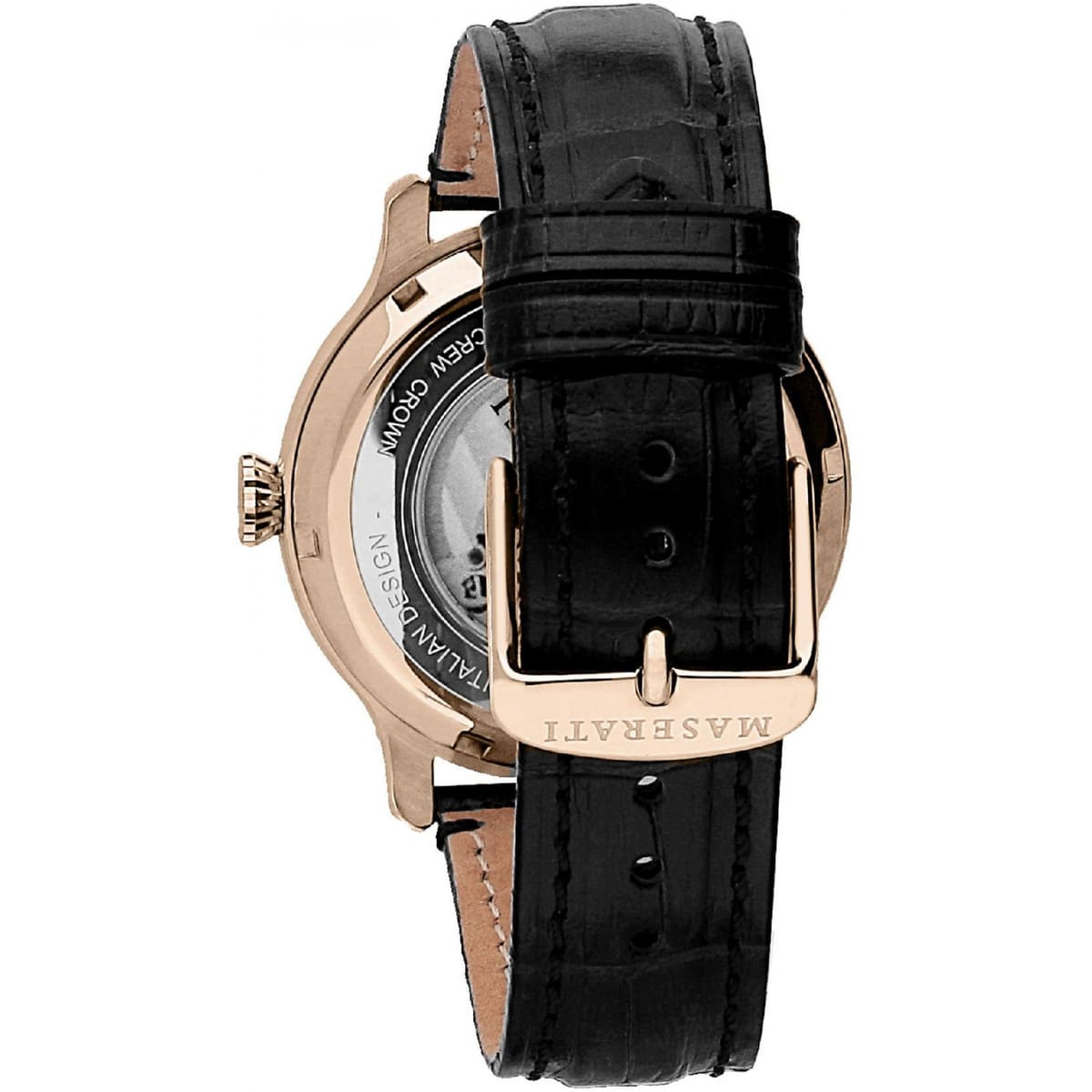 Maserati Epoca R8821118001 Rose Gold Black Skeleton Automatic Leather Men's Watch