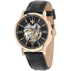 Maserati Epoca R8821118001 Rose Gold Black Skeleton Automatic Leather Men's Watch
