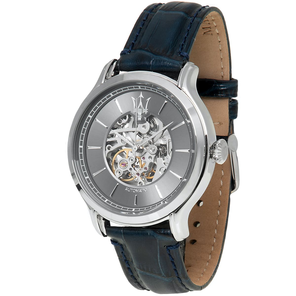 Maserati Epoca R8821118002 Gray Skeleton Automatic Blue Leather Men's Watch