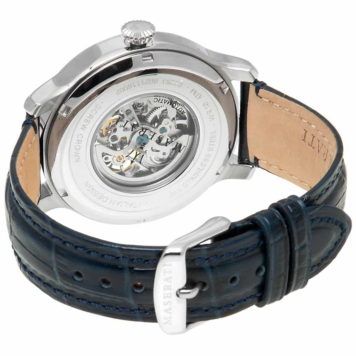 Maserati Epoca R8821118002 Gray Skeleton Automatic Blue Leather Men's Watch