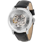 Maserati Epoca R8821118005 Silver Open Heart Automatic Black Leather Men's Watch