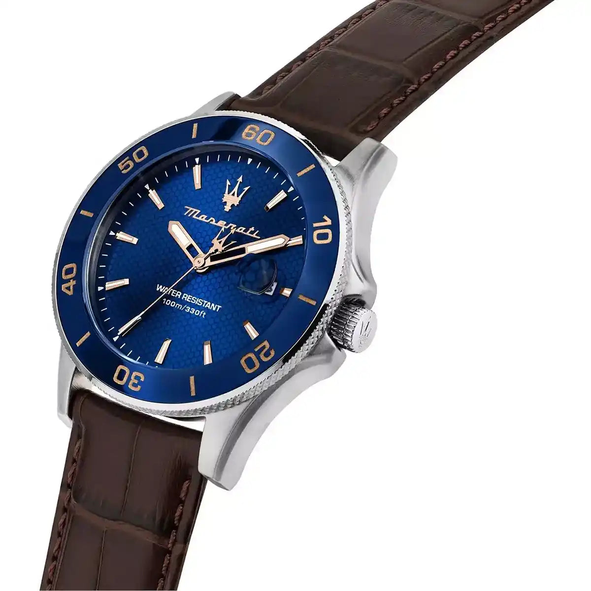 Maserati Competizione R8851100004 Silver Blue Dial Brown Leather Men's Watch