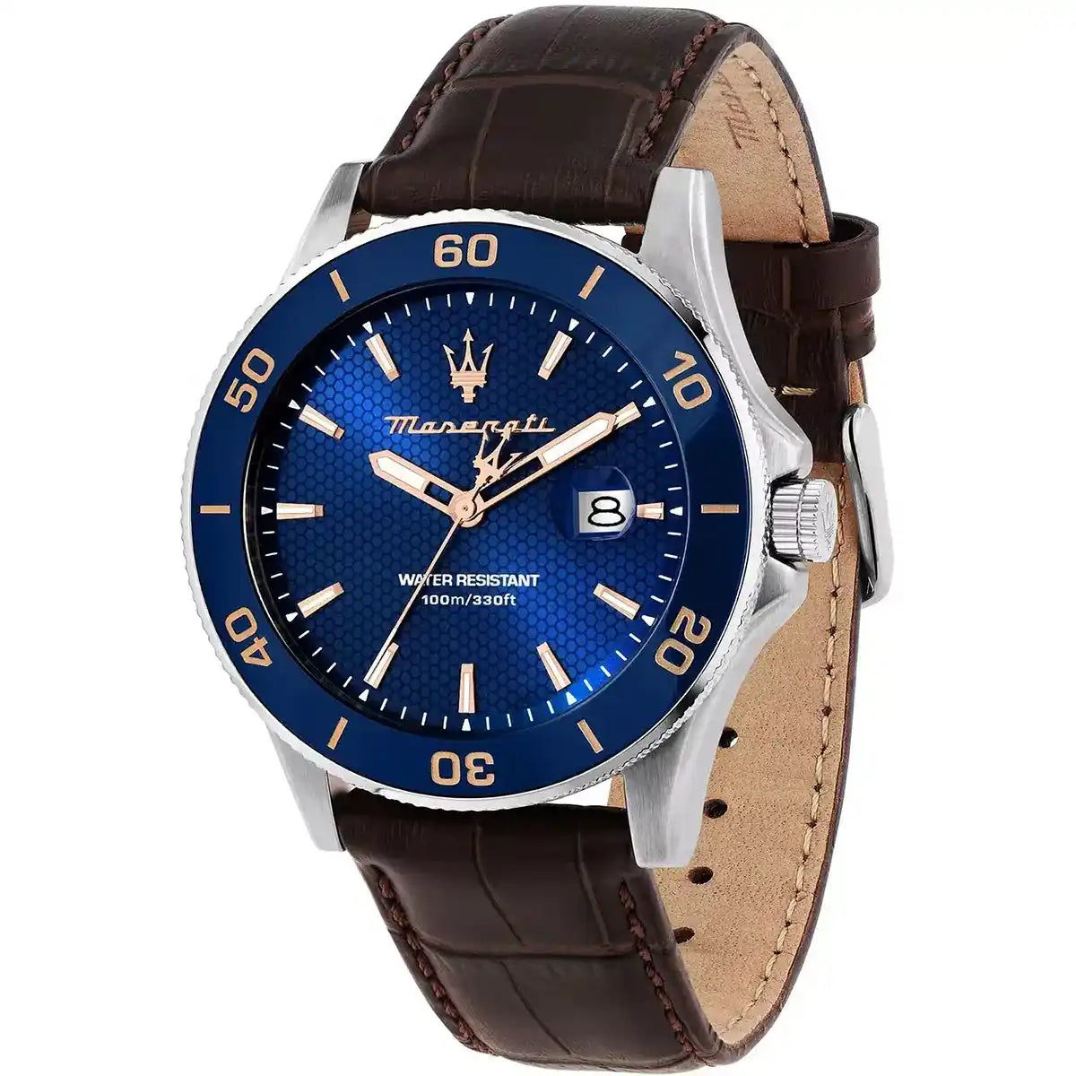 Maserati Competizione R8851100004 Silver Blue Dial Brown Leather Men's Watch