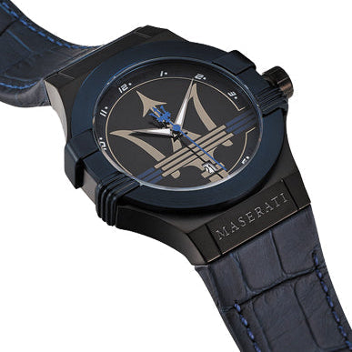 Maserati Potenza R8851108007 Blue Case Black Dial Leather Men's Watch