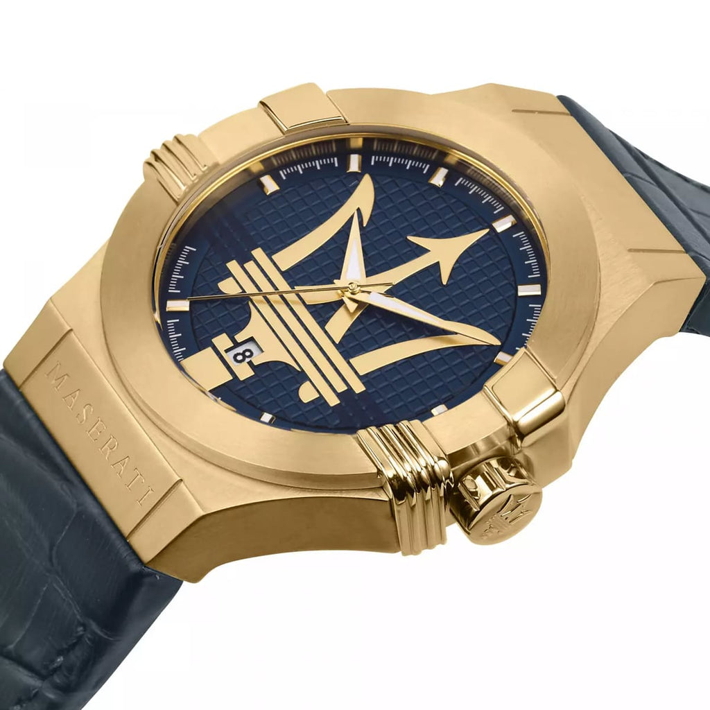 Maserati Potenza R8851108035 Gold Case Blue Dial Leather Men's Watch