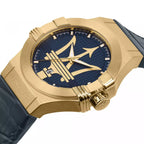 Maserati Potenza R8851108035 Gold Case Blue Dial Leather Men's Watch