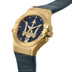 Maserati Potenza R8851108035 Gold Case Blue Dial Leather Men's Watch