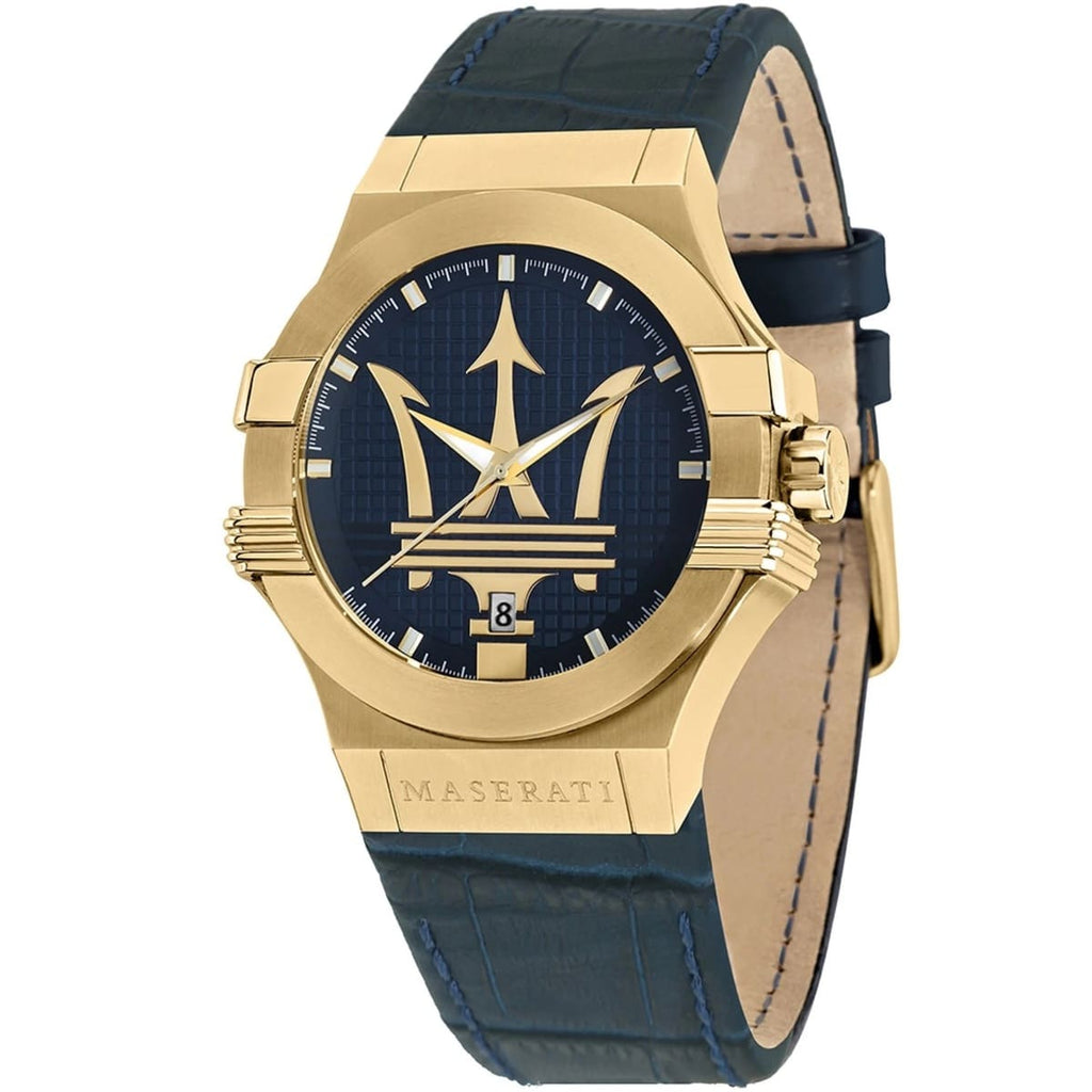 Maserati Potenza R8851108035 Gold Case Blue Dial Leather Men's Watch