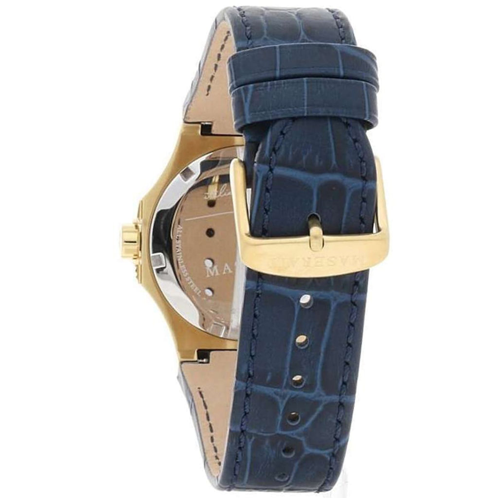 Maserati Potenza R8851108035 Gold Case Blue Dial Leather Men's Watch