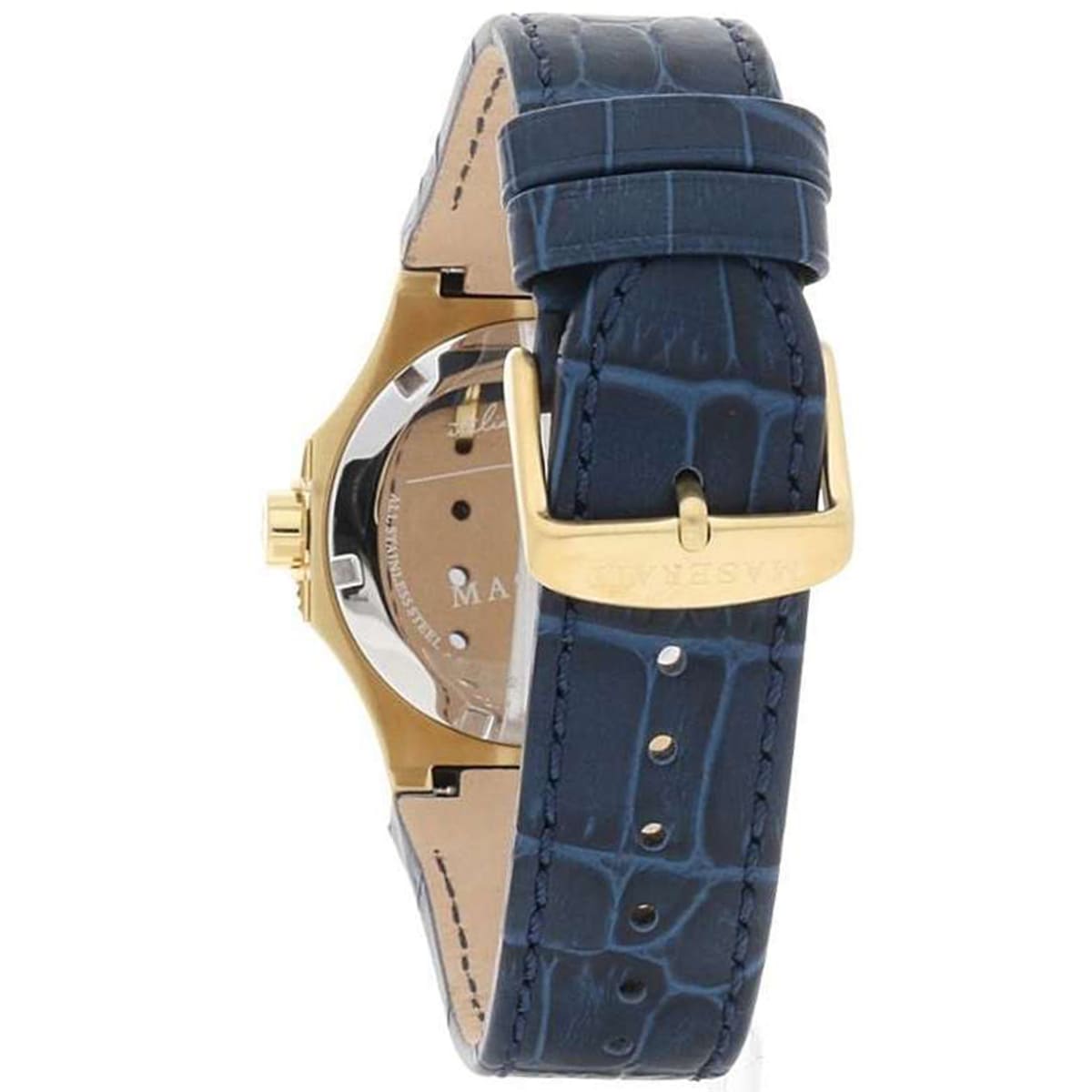 Maserati Potenza R8851108035 Gold Case Blue Dial Leather Men's Watch