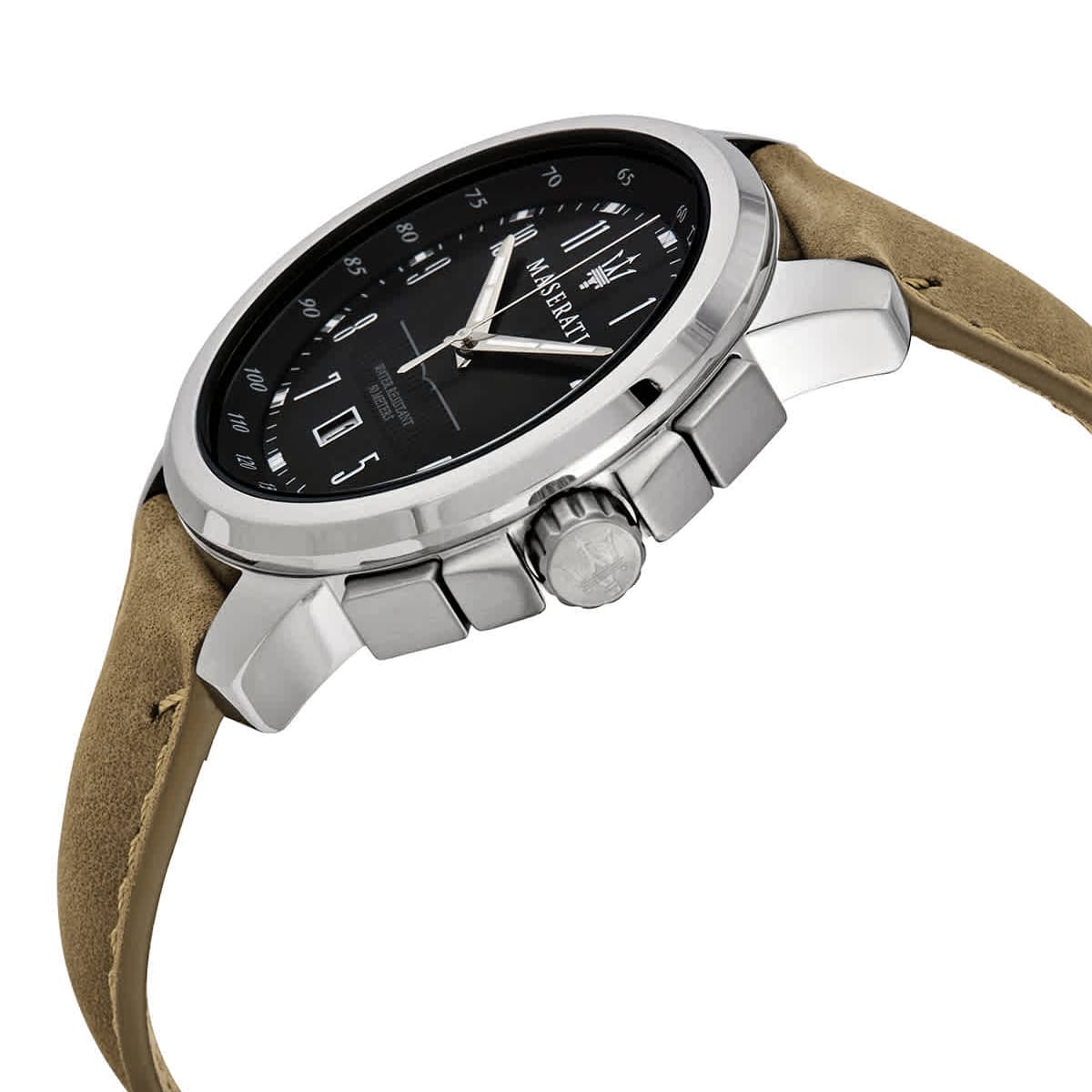 Maserati Successo R8851121004 Silver Black Dial Beige Leather Men's Watch