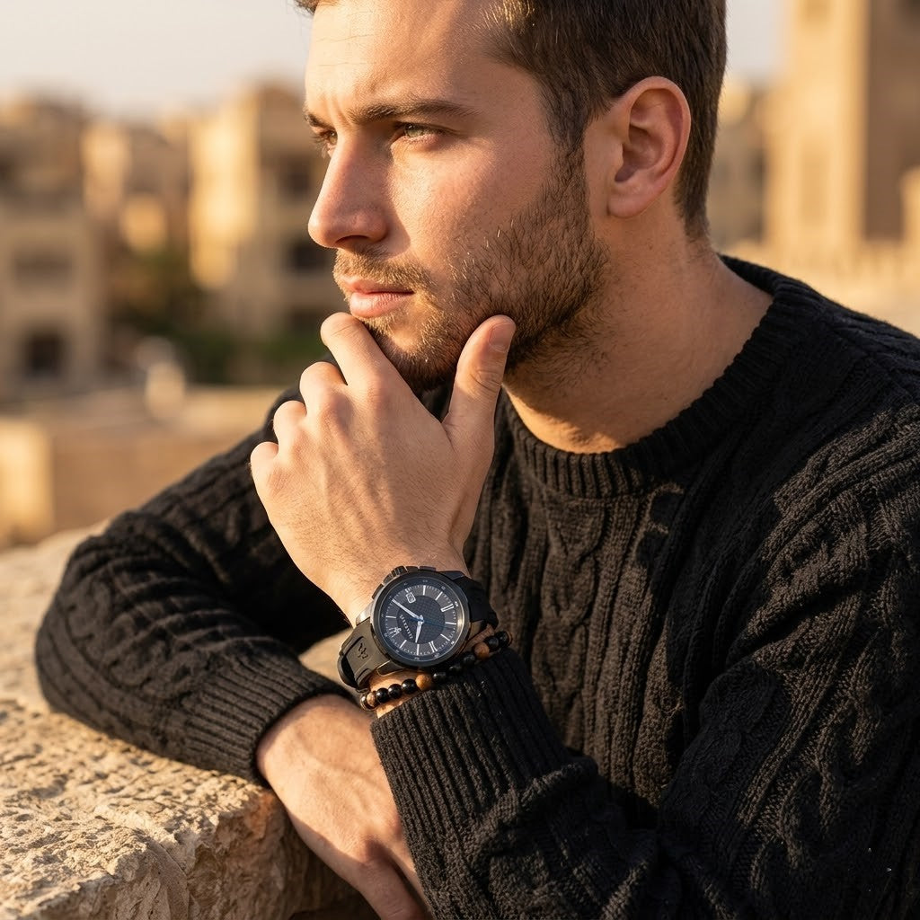 ساعة مازيراتي سفيدا R8851123004 رجالية بسوار مطاطي ومينا من ألياف الكربون الأسود
