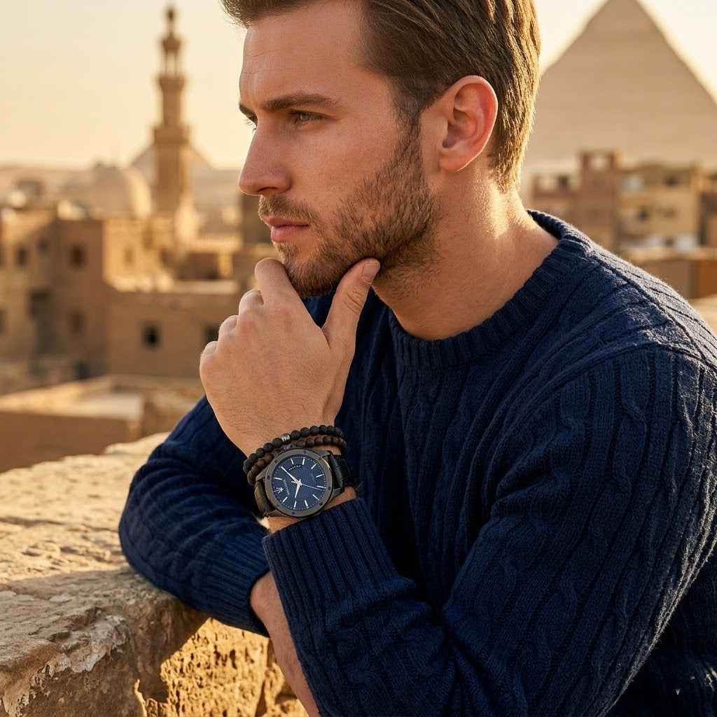 ساعة رجالية ماسيراتي سيركويتو R8851127002 بهيكل معدني (جانميتال)، مينا أزرق وحزام جلد