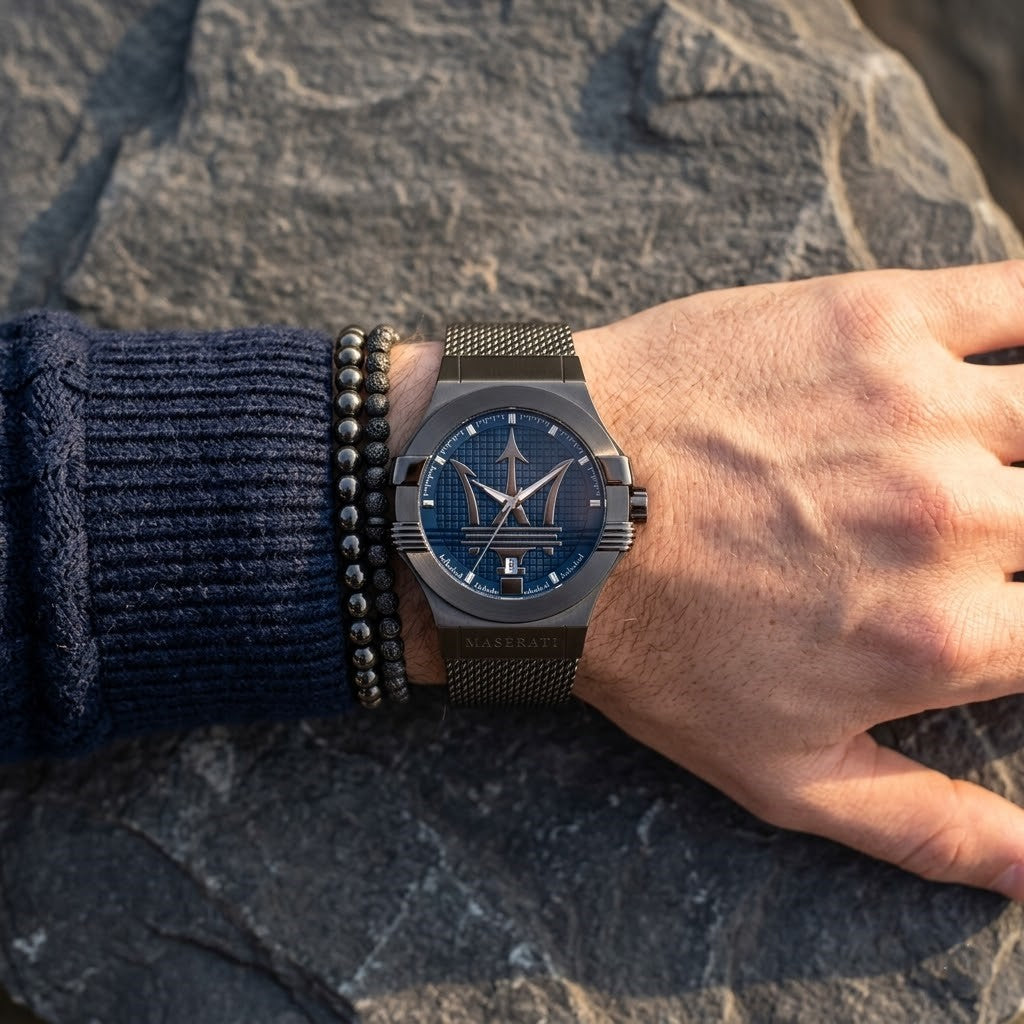 Maserati Potenza R8853108005 Grey Matte Blue Dial Mesh Men's Watch