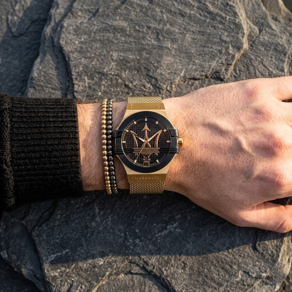 Maserati Potenza R8853108006 Gold Matte Black Dial Mesh Men's Watch