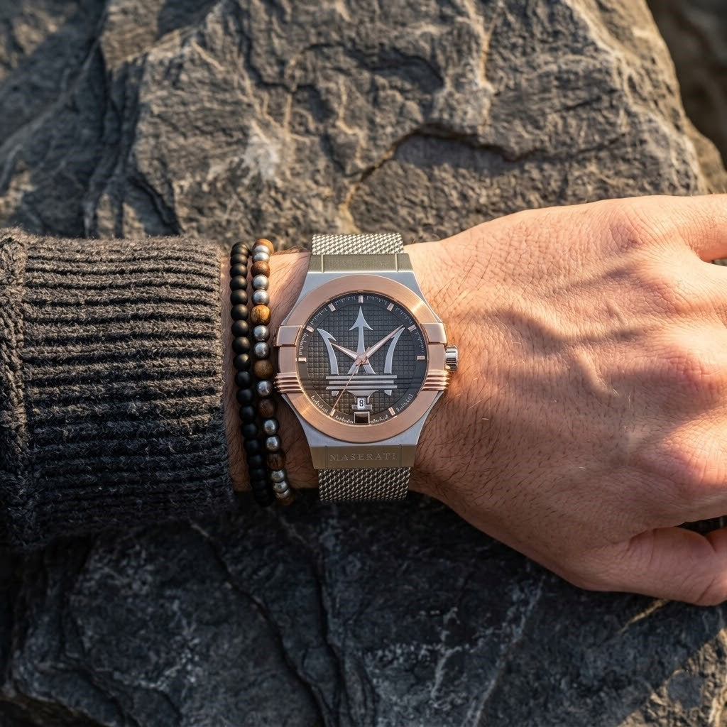 Maserati Potenza R8853108007 Two-Tone Silver Rose Gold Mesh Men's Watch