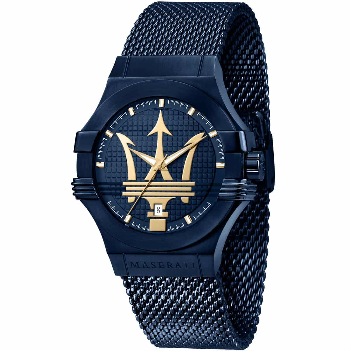 Maserati Potenza R8853108008 Blue Case Gold Trident Mesh Men's Watch