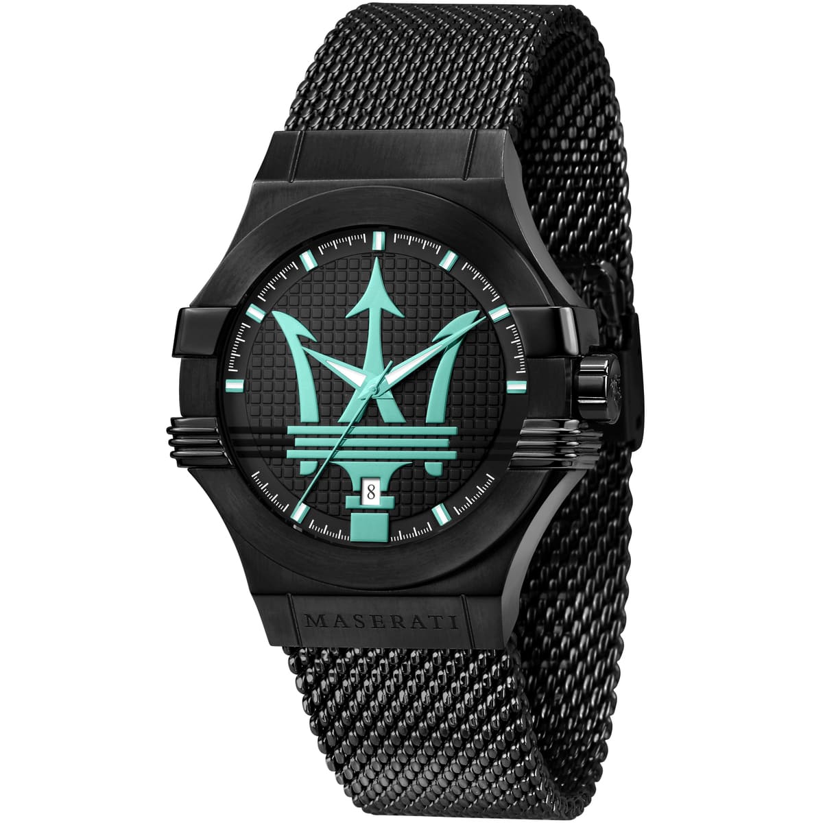 Maserati Potenza R8853144002 Black Case Tiffany Blue Trident Mesh Men's Watch