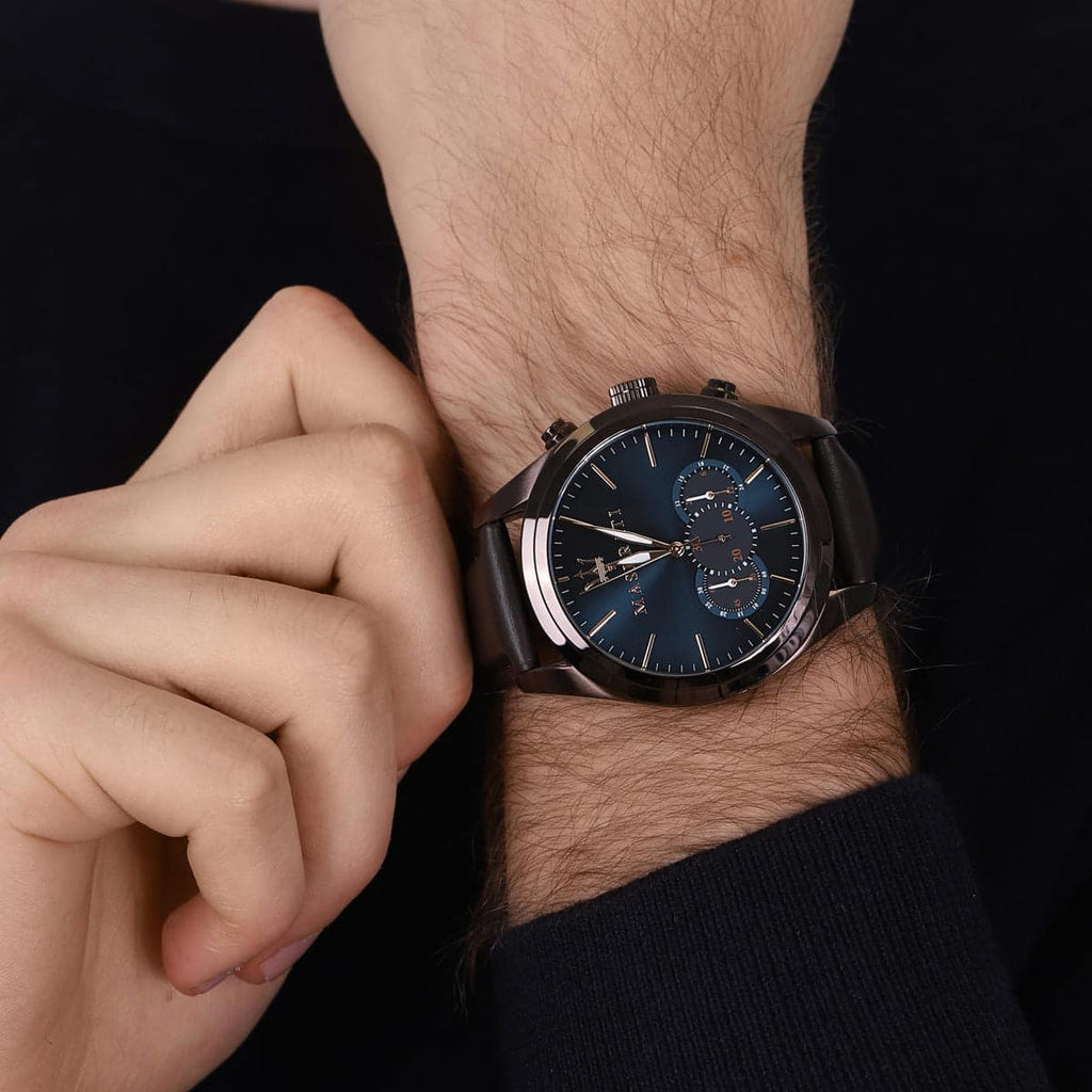Maserati Traguardo R8871612008 Bronze-Tone Blue Dial Leather Men's Watch