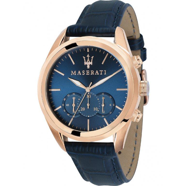 Maserati Traguardo R8871612015 Rose Gold Blue Leather Men's Watch