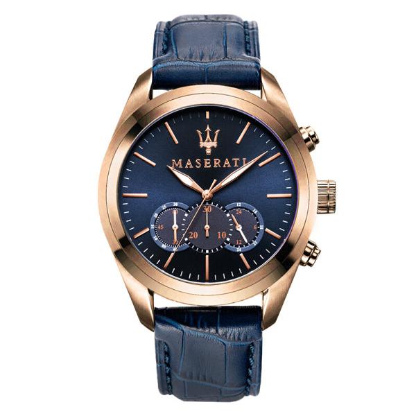 Maserati Traguardo R8871612015 Rose Gold Blue Leather Men's Watch