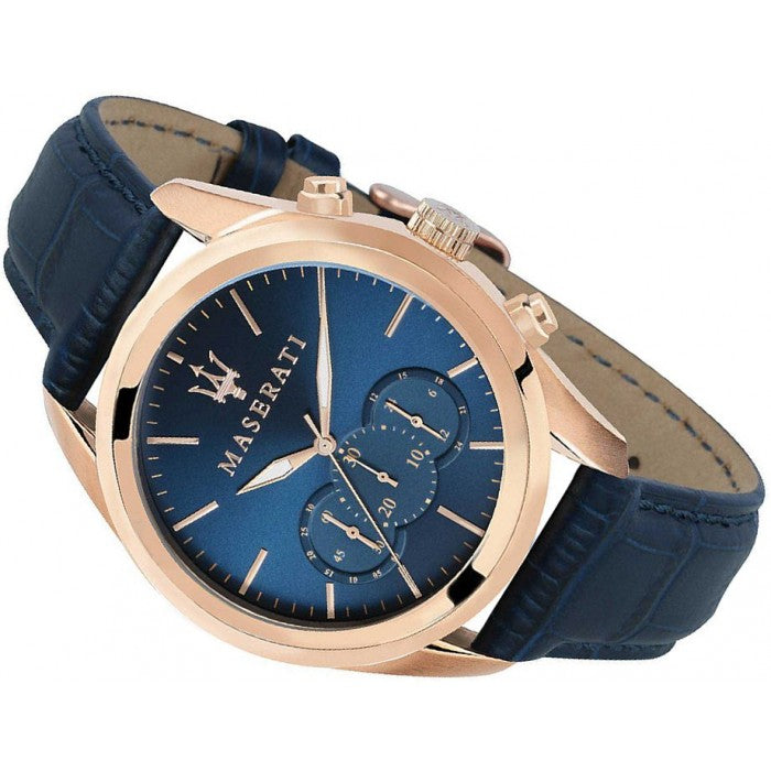 Maserati Traguardo R8871612015 Rose Gold Blue Leather Men's Watch