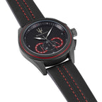 Maserati Traguardo R8871612023 Black Case & Leather Strap Red Accents Watch