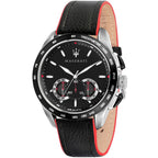 Maserati Traguardo R8871612028 Silver Case Black Leather Red Edge Watch