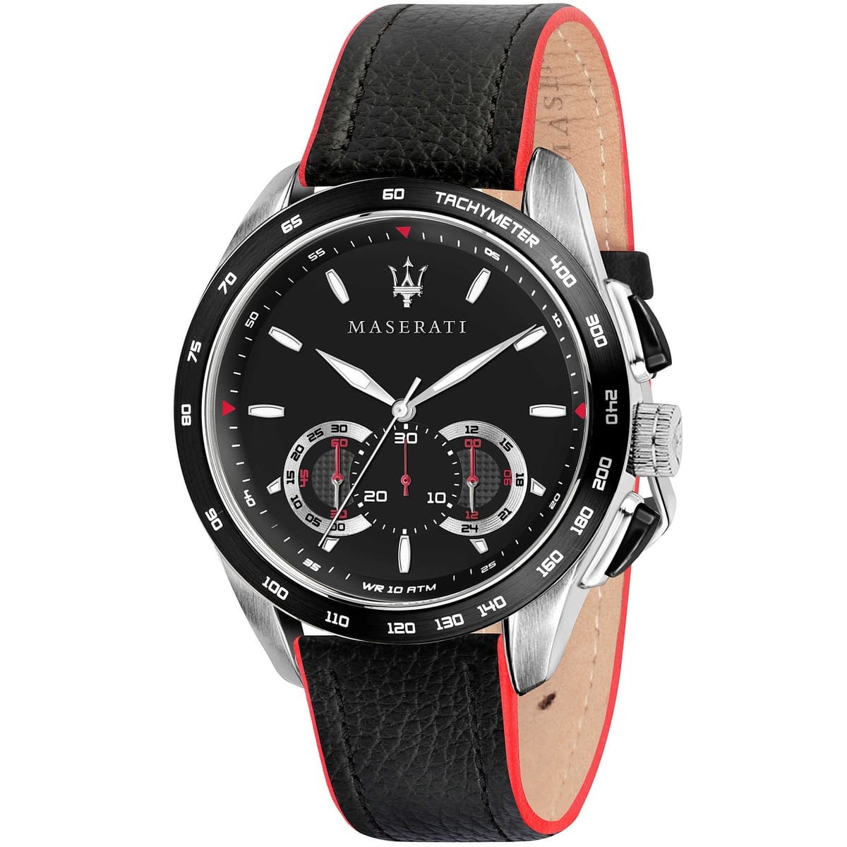 Maserati Traguardo R8871612028 Silver Case Black Leather Red Edge Watch