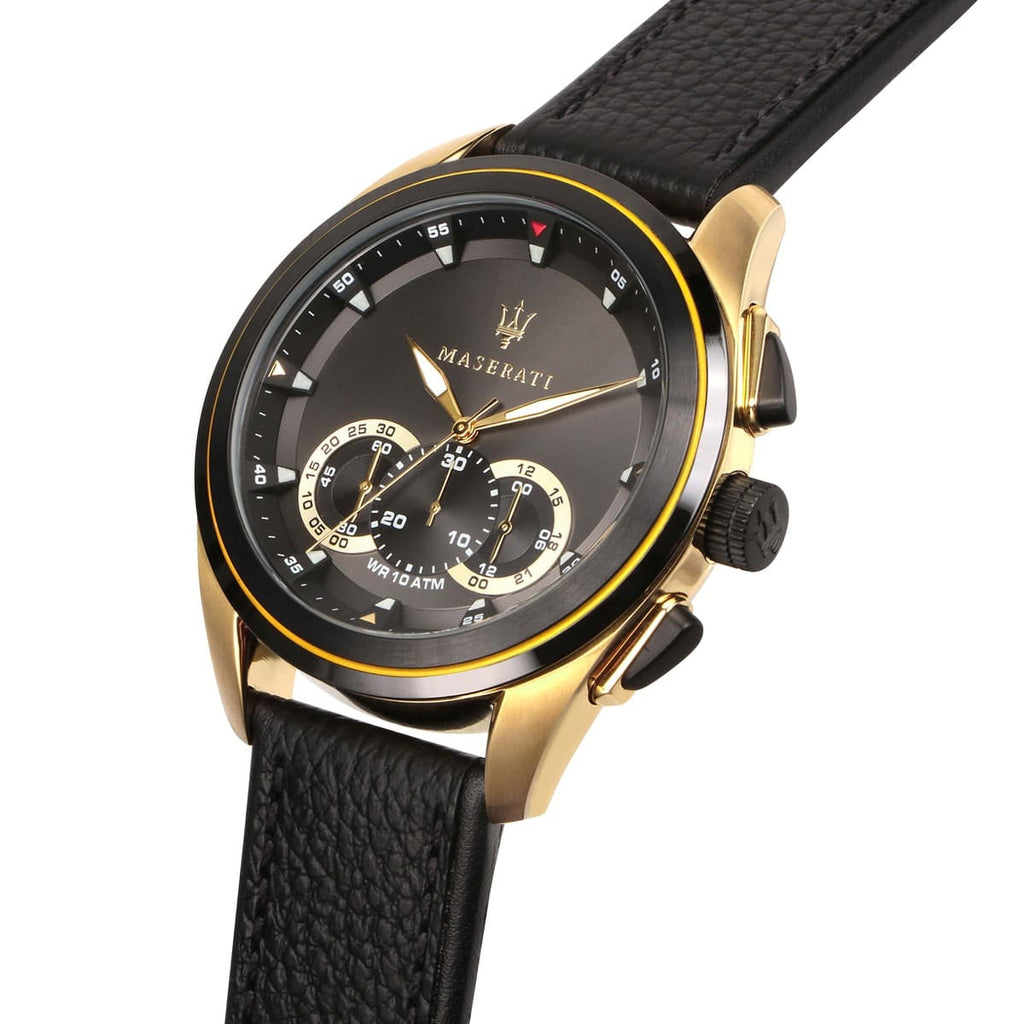 Maserati Traguardo R8871612033 Gold-Tone Black Dial Leather Men's Watch