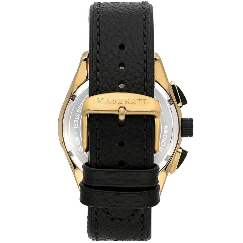 Maserati Traguardo R8871612033 Gold-Tone Black Dial Leather Men's Watch