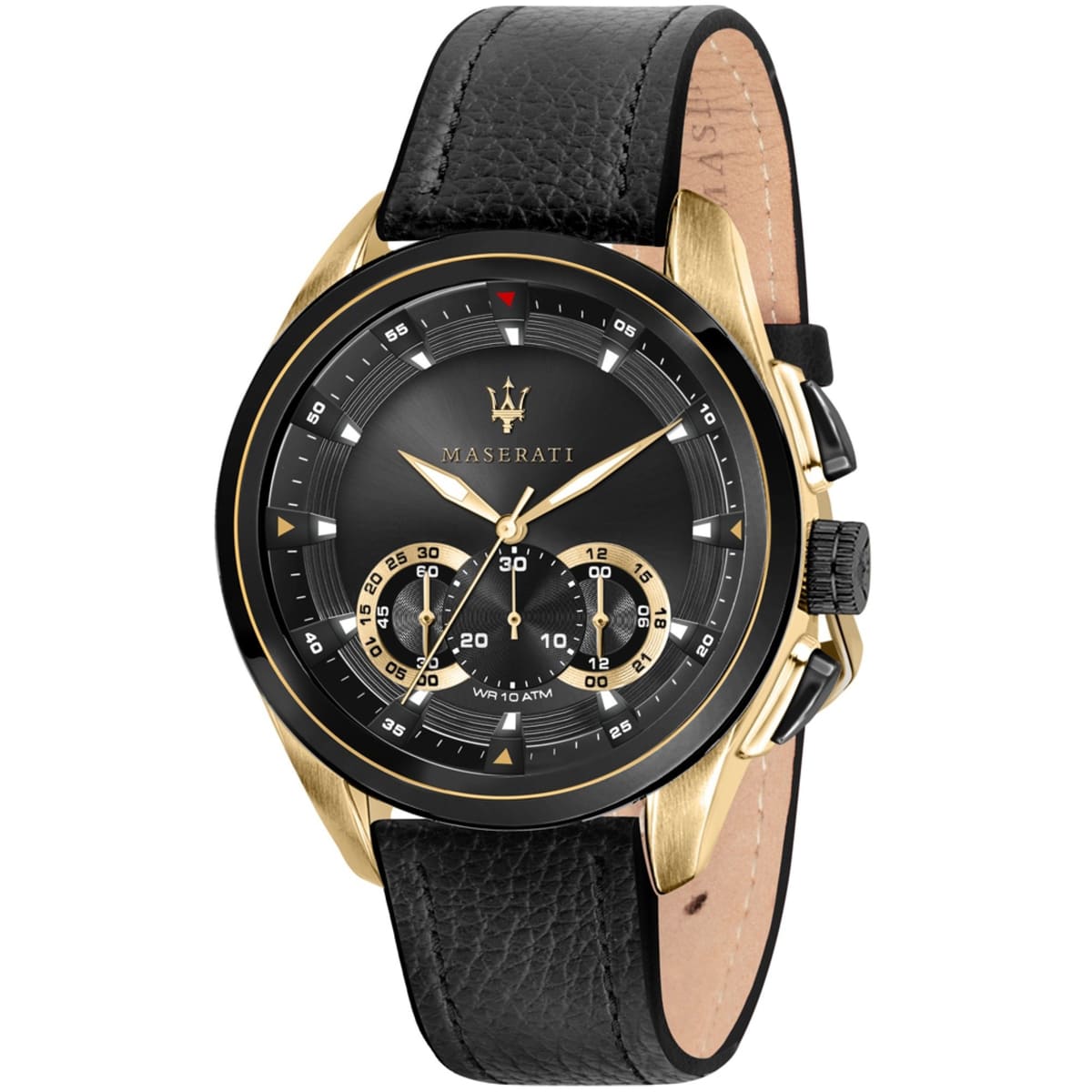 Maserati Traguardo R8871612033 Gold-Tone Black Dial Leather Men's Watch