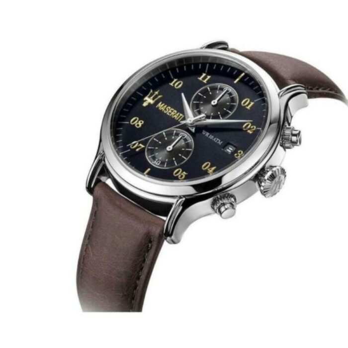 Maserati Epoca R8871618001 Silver Rose Gold Blue Dial Leather Men's Watch