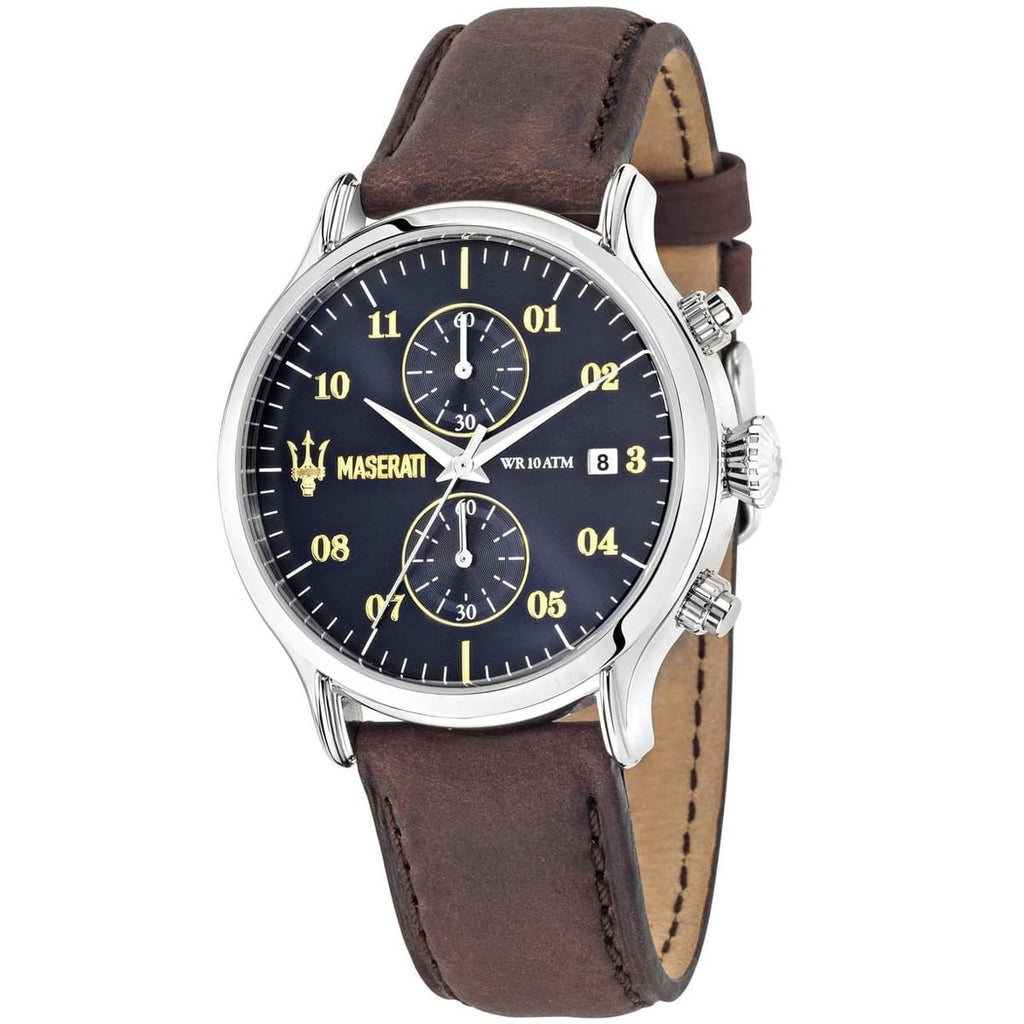 Maserati Epoca R8871618001 Silver Rose Gold Blue Dial Leather Men's Watch
