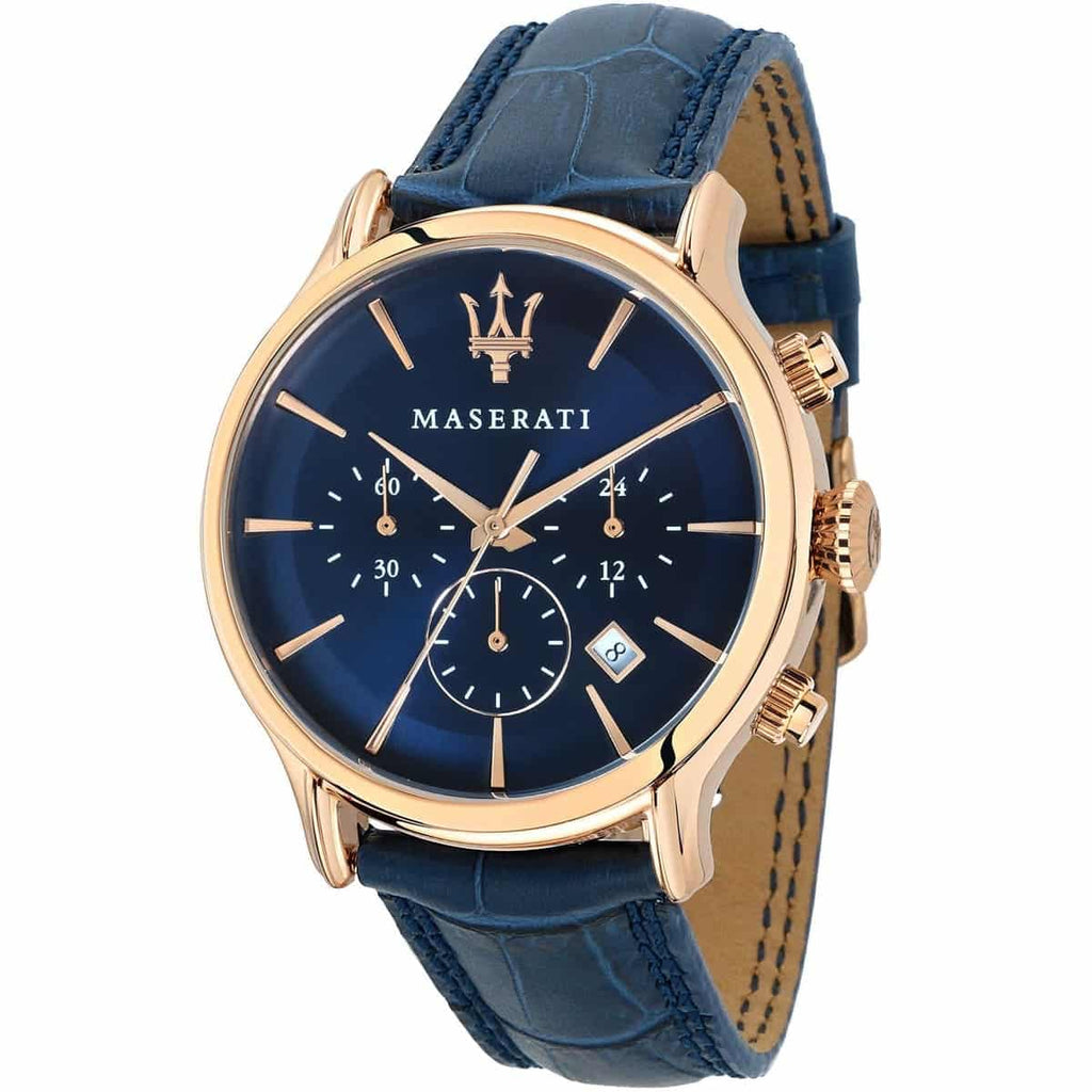 Maserati Epoca R8871618007 Rose Gold Blue Leather Men's Watch