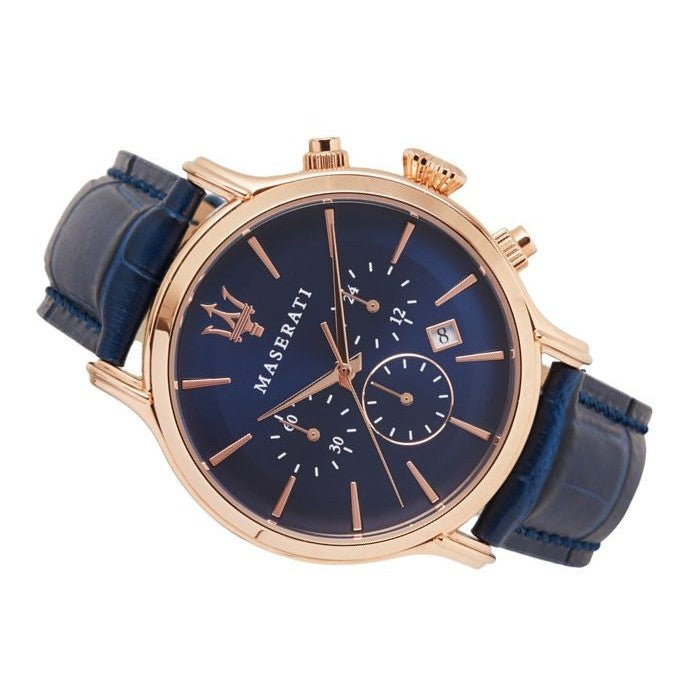 Maserati Epoca R8871618007 Rose Gold Blue Leather Men's Watch
