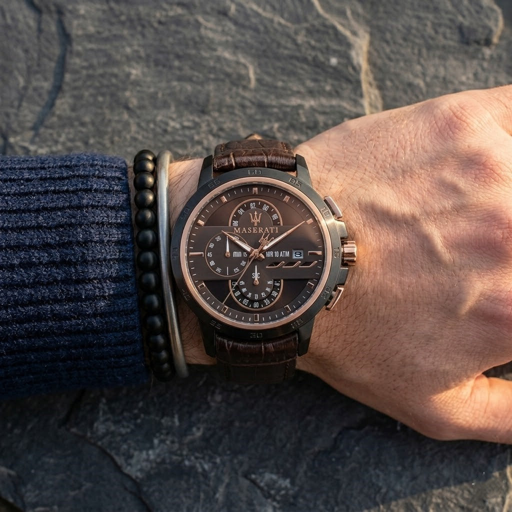 Maserati Ingegno R8871619001 Rose Gold Brown Leather Men's Watch