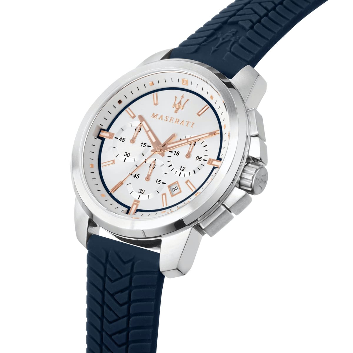 Maserati Successo R8871621013 Silver Dial Blue Rubber Men's Watch