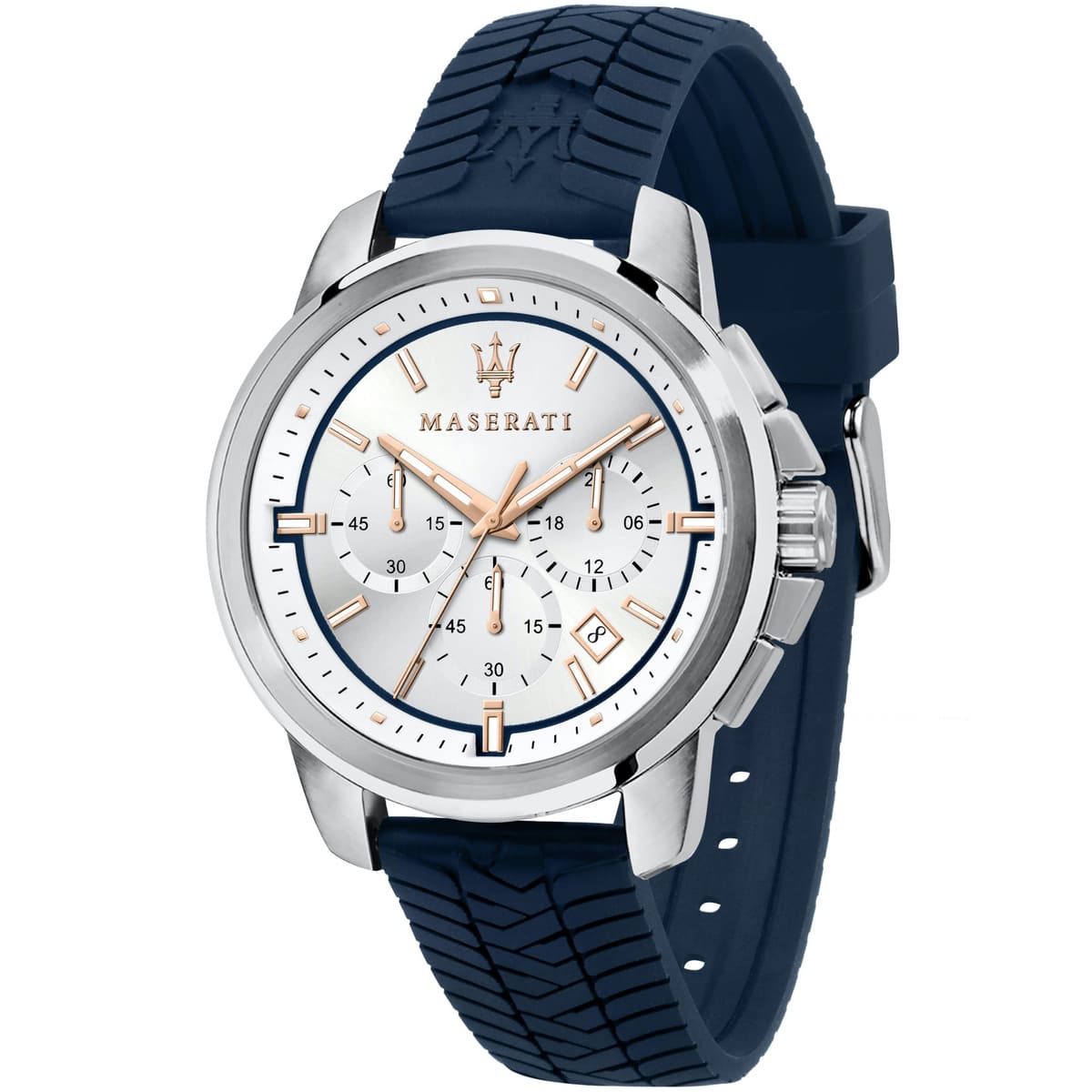 Maserati Successo R8871621013 Silver Dial Blue Rubber Men's Watch