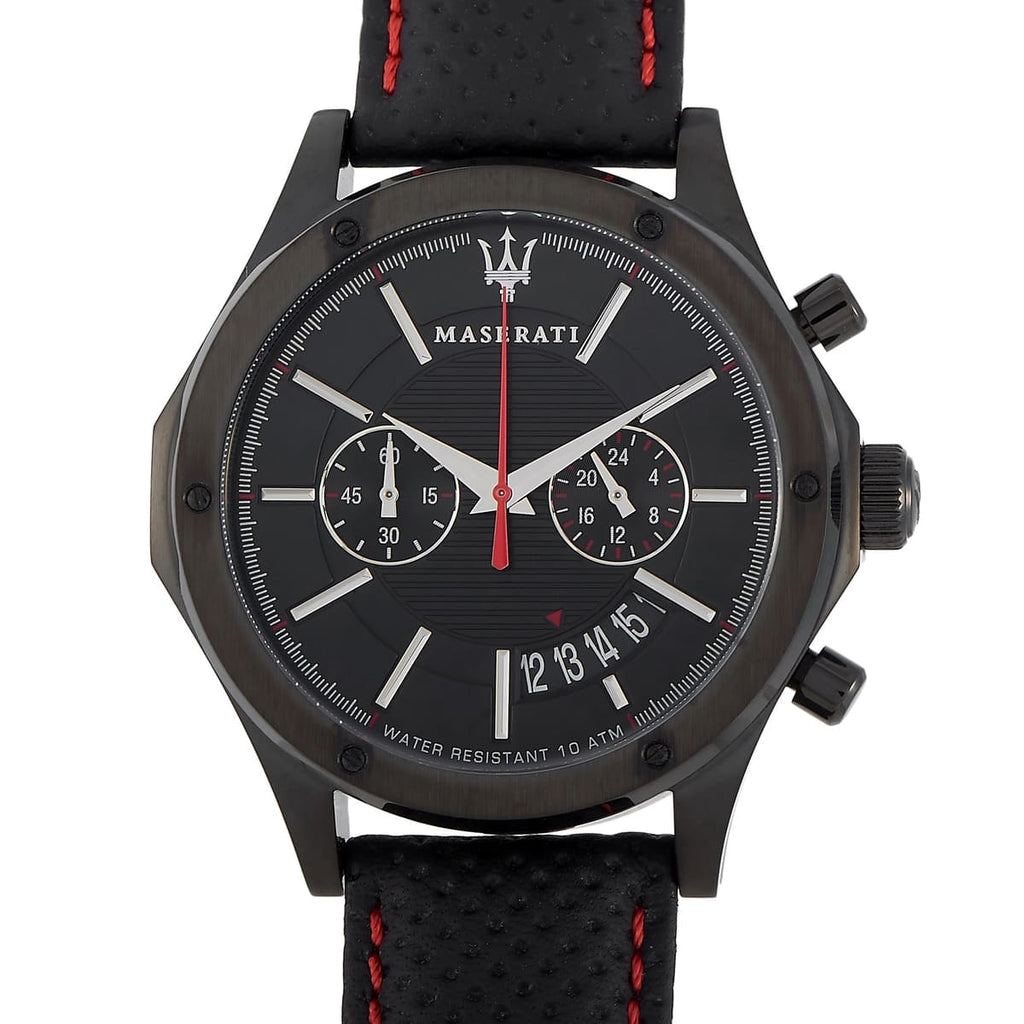 Maserati Circuito R8871627004 All Black Red Stitching Leather Men's Watch